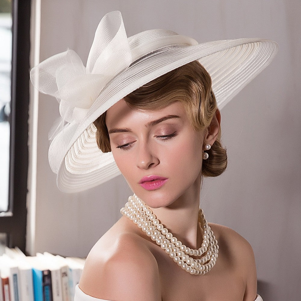 Elegant Kentucky Tea Party Fascinators White Weddings Hat For Women Wide Brim Hats Fedora Ladies Church Dress Derby Hats