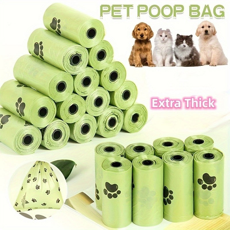 Biodegradable Pet Waste Bags - Extra Thick Poop Bags for Dogs & Cats, Portable Roll with Dispenser, Eco-Friendly & Lea