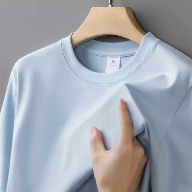 230g Men's Oversized Thick Round Neck T-shirt Summer Short Sleeved T-shirt Pure Cotton Solid Color Top Casual Versatile T-shirt