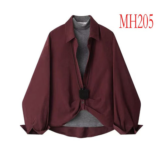 Simple temperament, high neck, inner T-shirt two-piece set, early autumn lapel suit jacket, Korean version retro MH205