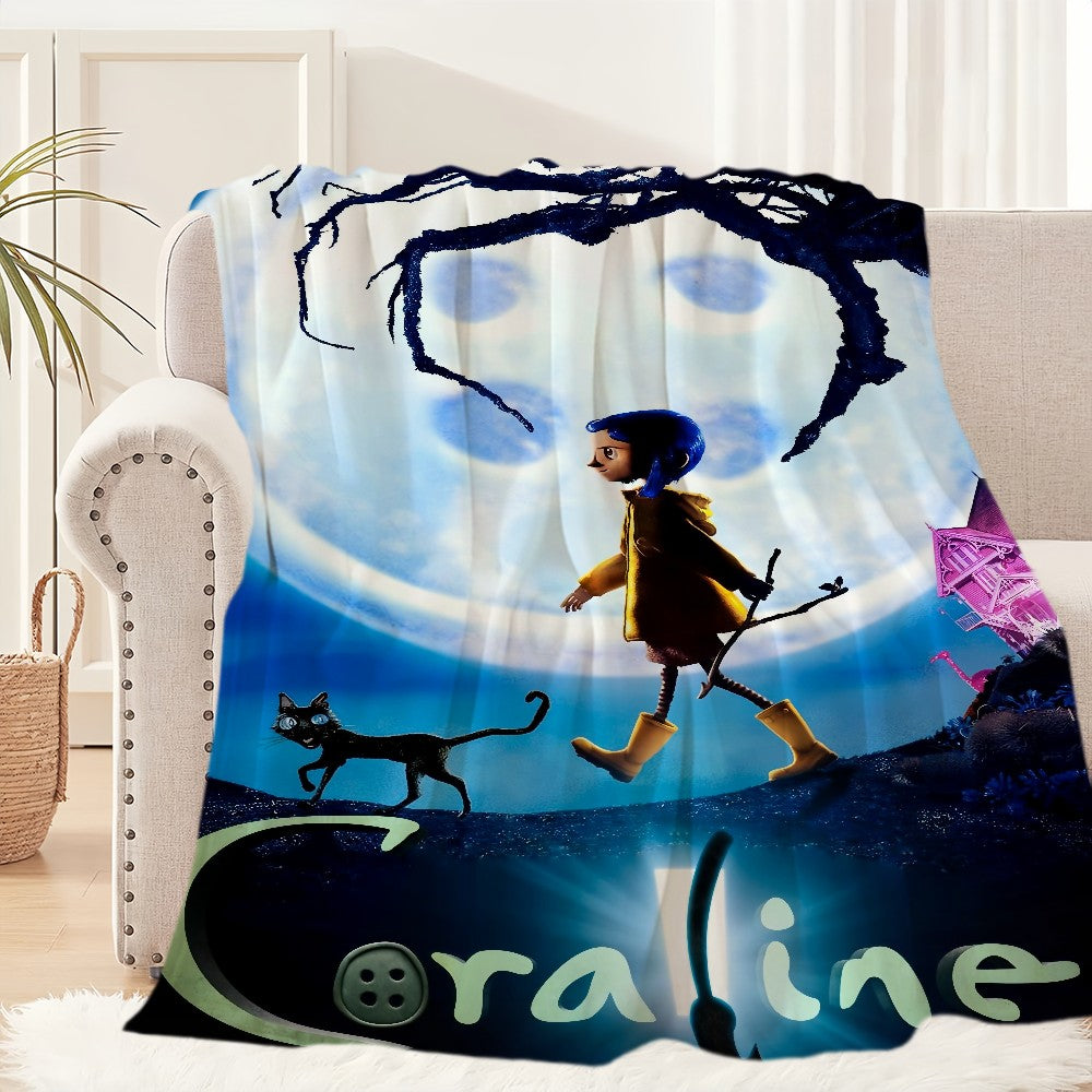 Cartoon C-Coraline Movie Blanket Plush Nap Sofa rug for Living Room Warm Office Bedroom Birthday Home Travel Kid Gifts