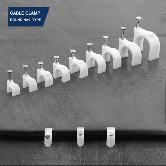 100PCS Circle Nail Clip Wire Management Clamp White Fixing Round Steel Nail Wall Hanging Cable Clips 4/5/6/7/8/9/10/12mm