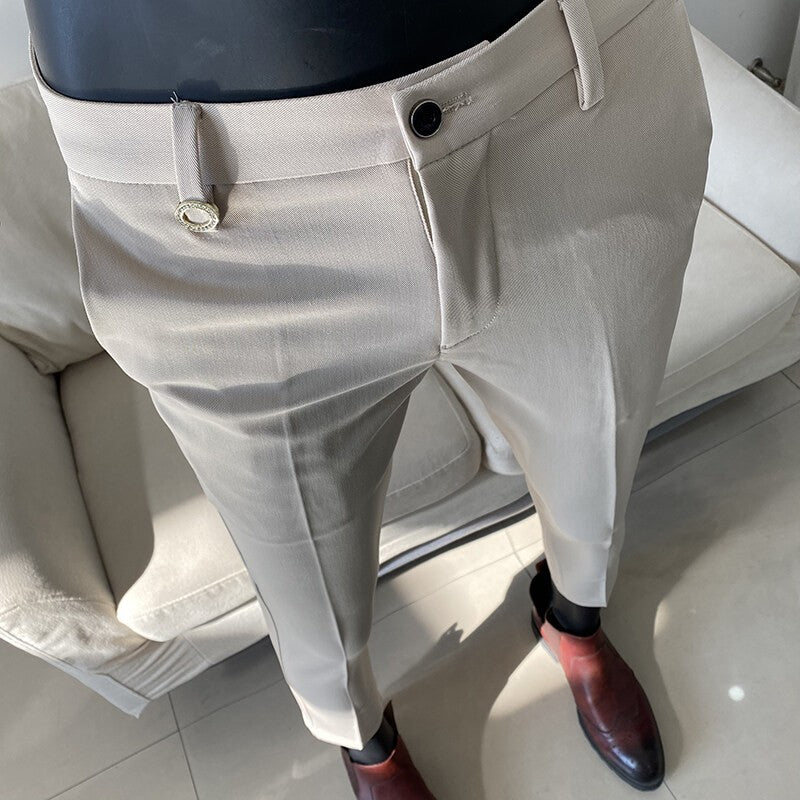 Men Suit Pant 2025 Autumn Solid Elastic Waist Dress Pants Calça Masculina Men Slim Business Office Social Ankle Length Trousers