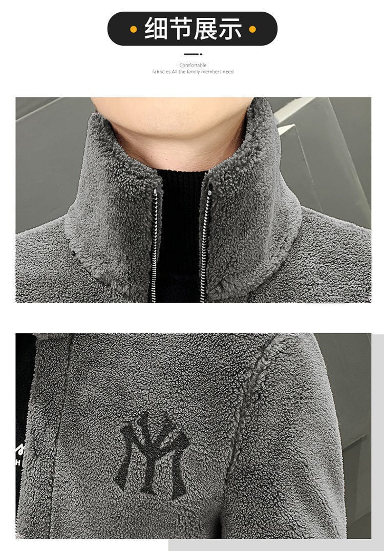 2025 Autumn/winter Korean Edition New Men's Lamb Wool Coat High Collar Thick Wool Men's Cotton Coat Trendy Coat Wholesale
