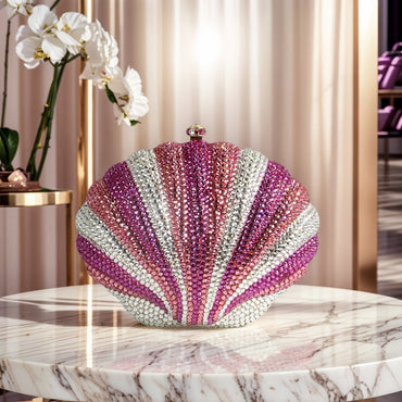Women Novelty Shell Crystal Evening Clutch Glitter Rhinestone Diamond Handbag Purse for Cocktail Party Prom