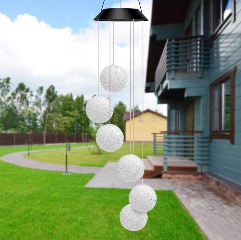 1PC LED Solar Powered Outdoor Solar Round Wind Chime Lamp Garden Lawn Landscape Light Garden Decoration Lights Birthday Gifts