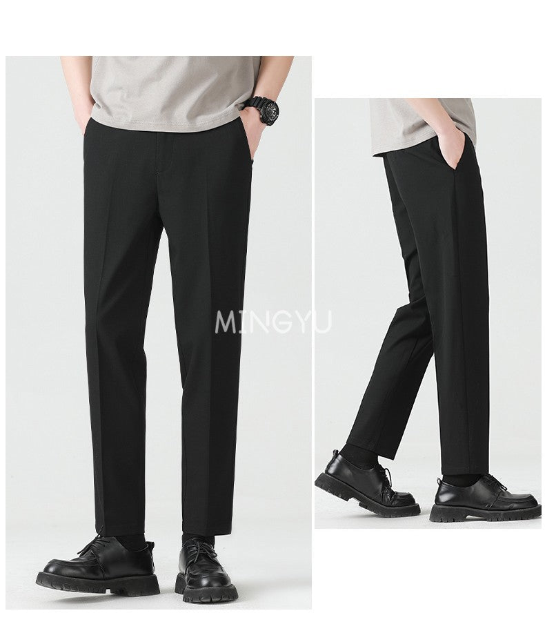 High Quality Lyocell Blend Summer Ankle Length Pants Men Business Elastic Waist Formal Suit Korean Social Work Trousers Male 40