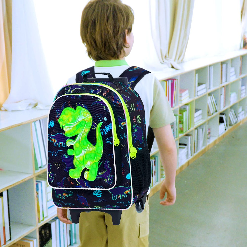 Mochila de Rodinhas 3 Peças para Meninos, Mochila Escolar com Rodas para Crianças, Mochila com Rodas e Lancheira