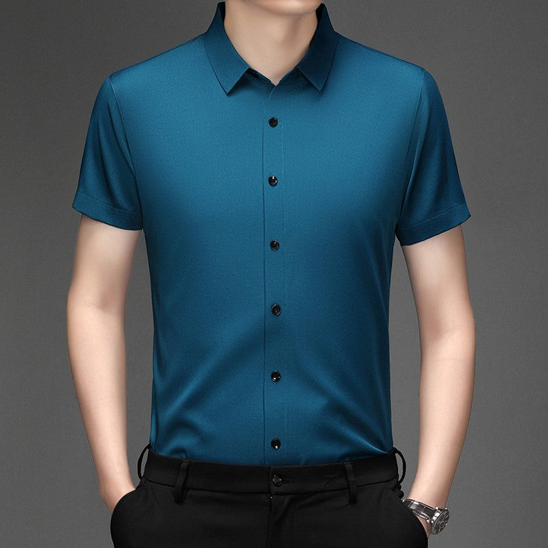 New Men's Business Casual Short Sleeved Solid Color Shirt Wrinkle Resistant Wrinkle Free Comfortable All Season Versatile Top