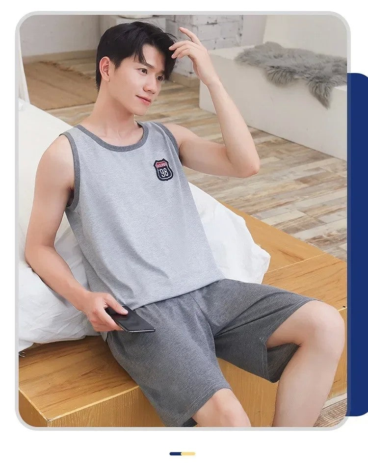 Summer Men Pajamas Summer Short-Sleeved Shorts Nightwear Homewear Cool Feeling Sports Leisure Thin Section Loose Suit Sleepwear