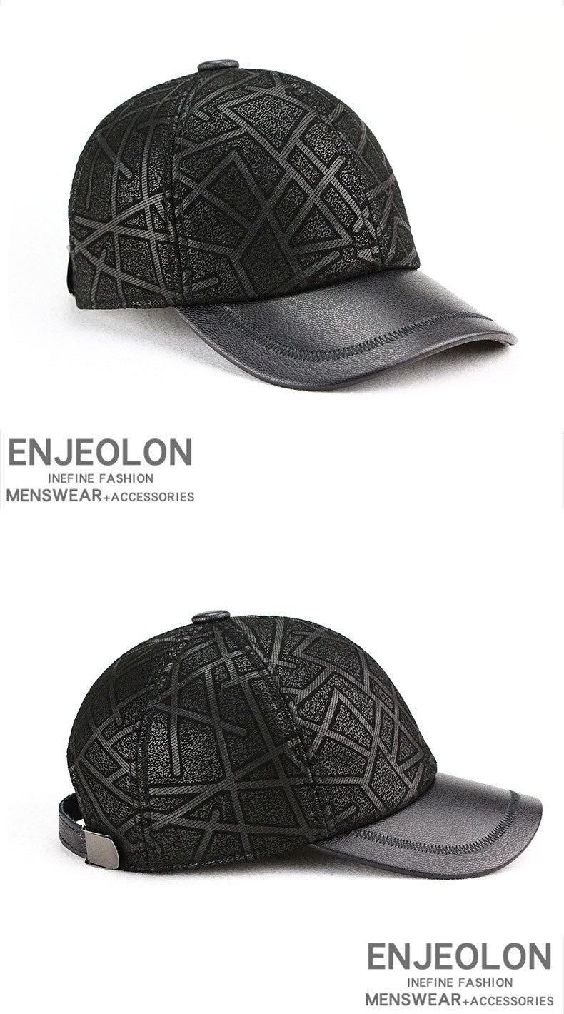 Classic Genuine Sheep Leather Baseball Cap for Men Adjustable Lightweight Breathable for Spring/Autumn