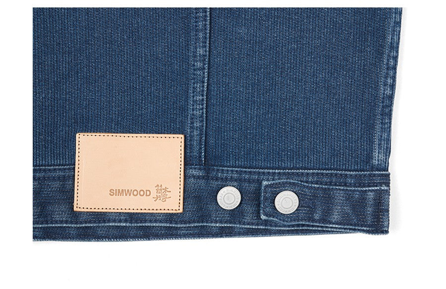 SIMWOOD High Standard 2025 Autumn New Oversize 12oz 100% Cotton Washed Indigo Blue Denim Jackets Fashion Cargo Jackets