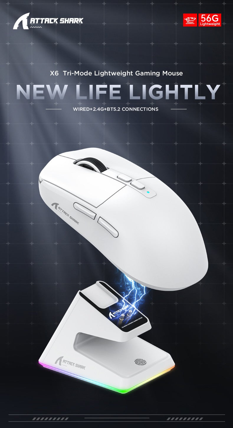 Mouse Gamer Sem Fio RGB Attack Shark X11/X6/X3/R1, Conectividade Bluetooth Trimodo, Leve, Ergonômico para VALORANT e FPS