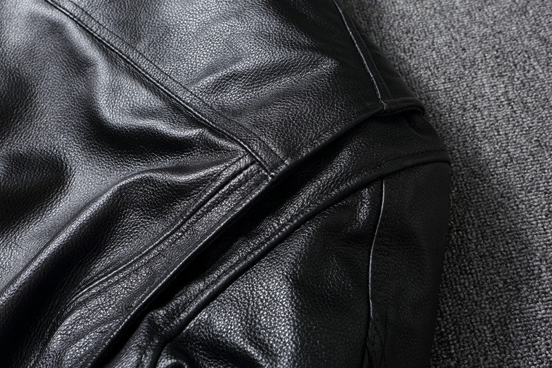 Men's Natural Leather Jacket First Layer Calfskin Stand Collar Motorcycle Jacket Retro Brown Cowhide Jacket Men‘s Biker Clothes