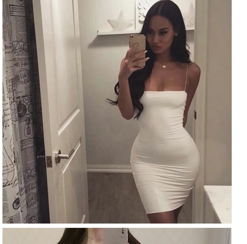 Elegant Solid Sling Sleeveless Type A Sheath Mini Short Dresses Summer New Sexy
