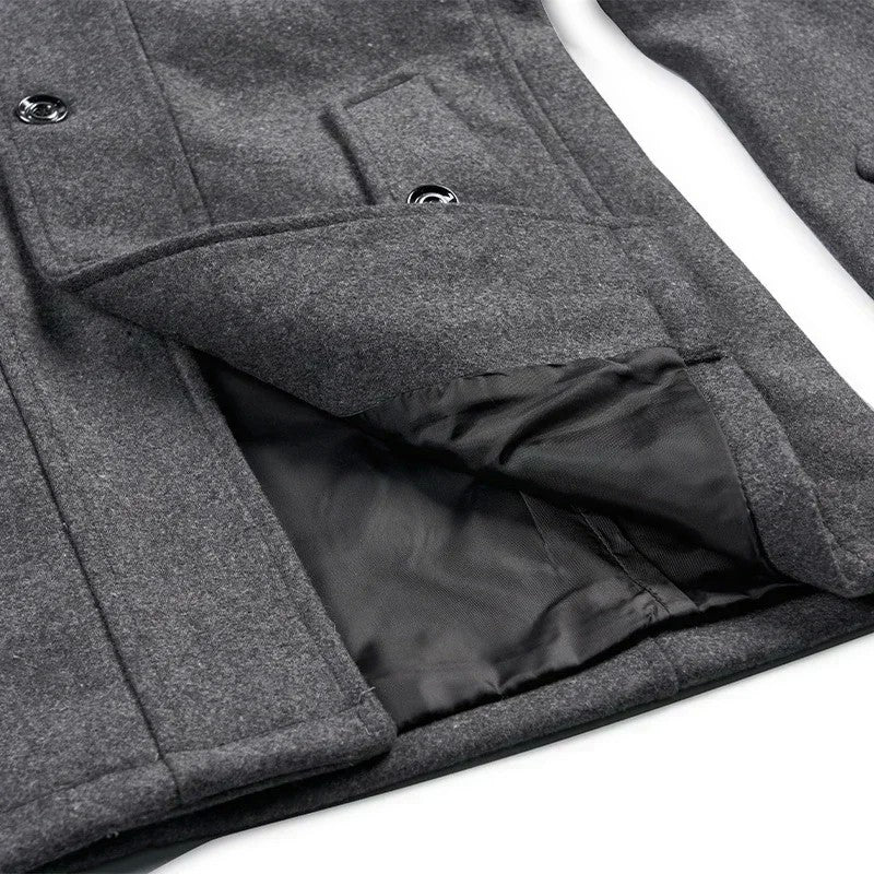 Fashion Middle Long Jacket Male Double Collar Zipper Coat Windbreak Woolen Overcoat Autumn Winter Wool Trench Coats