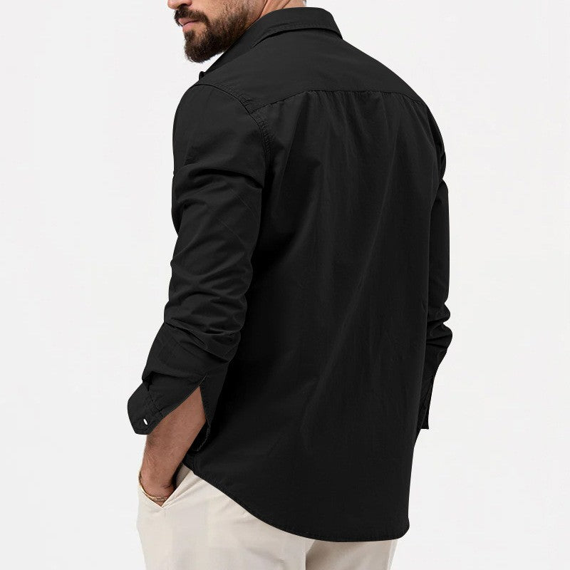 Safari Cotton Shirts Mens Outdoor Work Travel Button Down Tops Casual Long Sleeve Hiking Camping Utility Shirt With Flap Pocket