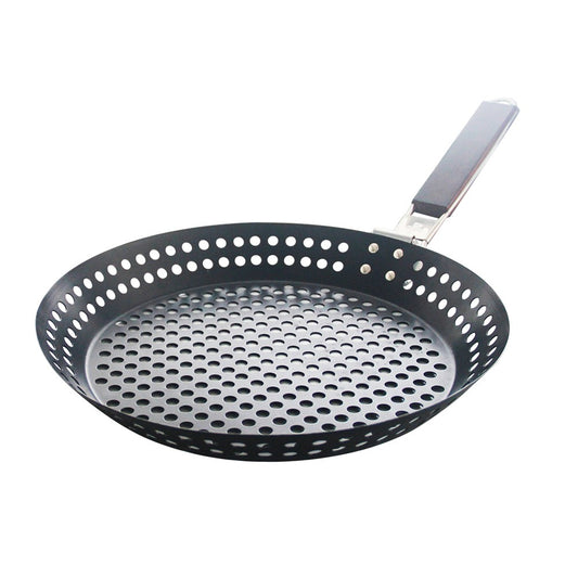 Non-stick Metal Grilling Skillet Handle Removable Handle for Outdoor Grill Topper Barbecue Pan for Vegetables Seafood Meat