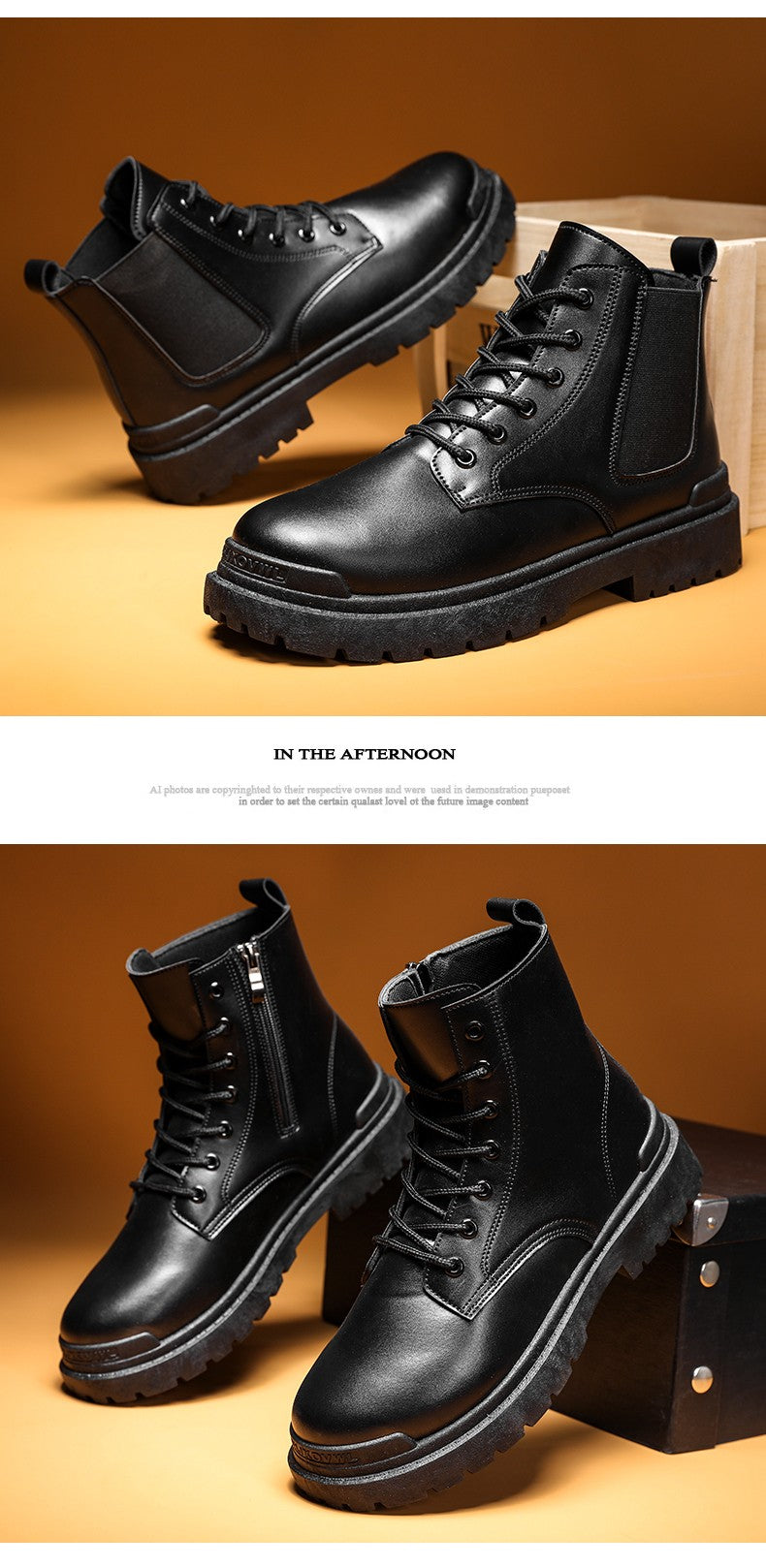 Men's Leather Boots Four Seasons Outdoor Casual Hiking Boots Retro Fashion Work Boots Thick Bottom Ankle Boots Anti-slip Fleece