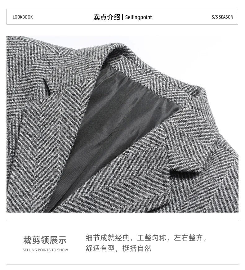 Mens Blazer Fashion Business Handsome Gentleman Korean Version of British Style Leisure Slim Solid Color Wedding Work Blazer