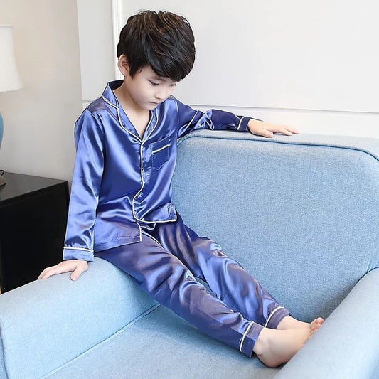Kids Ice Silk Sleepwear Summer Short Sleeve Homewear Set for Boys Girls Thin Lightweight Baby Air Conditioning Clothing