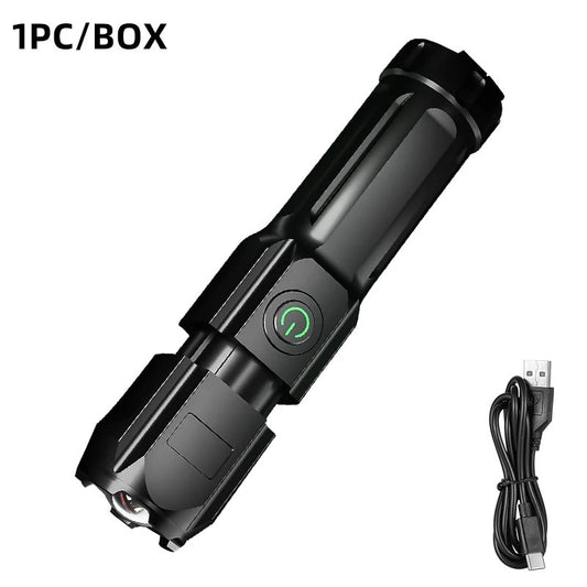 Portable Strong Light Flashlight Rechargeable USB 18650 Waterproof Zoom Fishing Hunting Camping 1 Lumens LED Tactical Flashlight