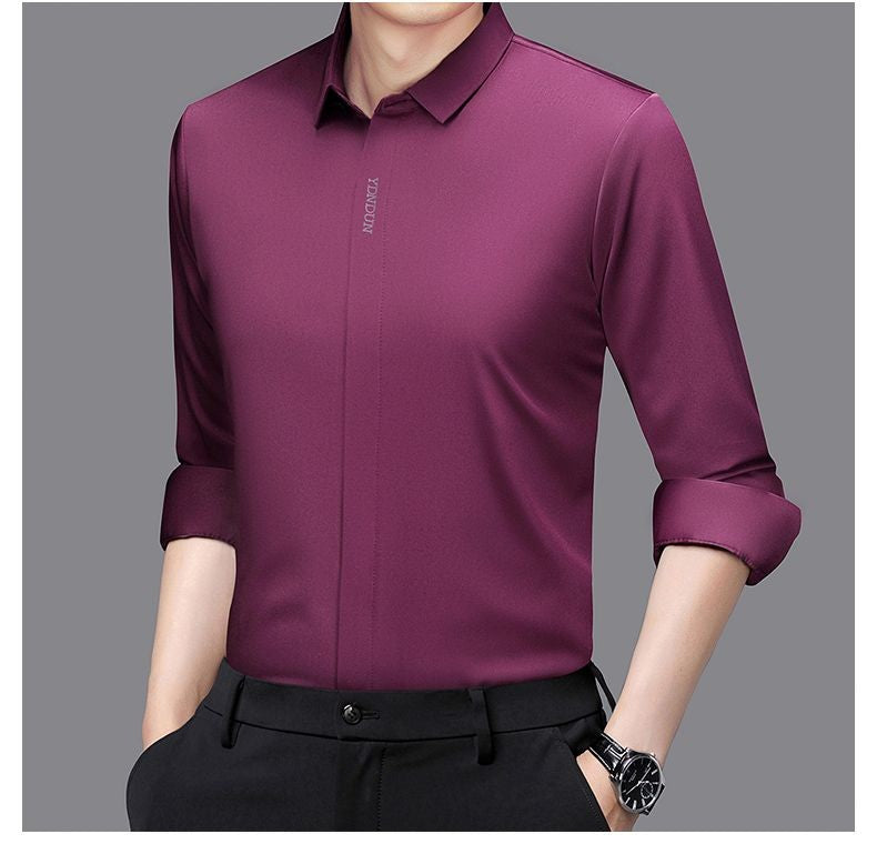 High End Mulberry Silk Men Business Shirt Long Sleeve Button Invisible Elastic Tops Wrinkle Resistant Luxurious Men Shirt