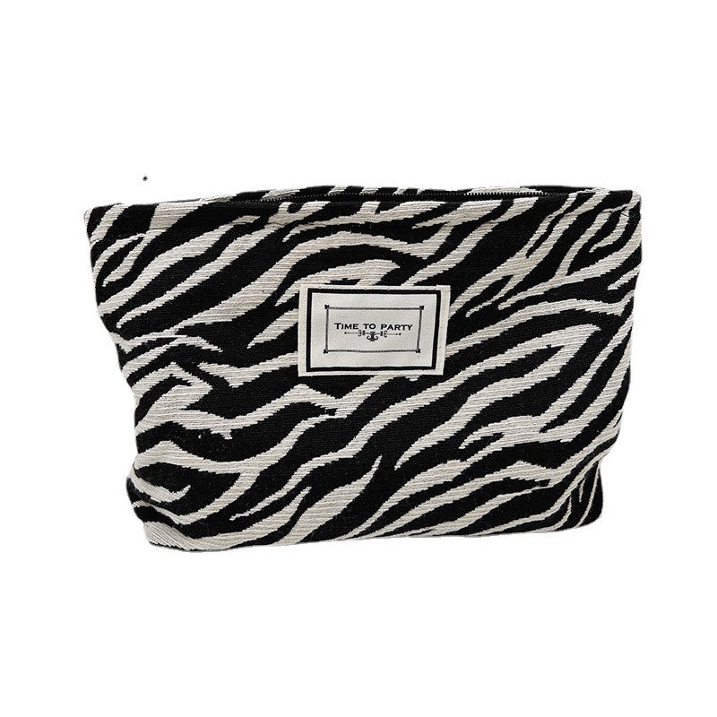 Large Women Zebra Pattern Cosmetic Bag Canvas Zipper Make Up Bag Travel Washing Makeup Organizer Storage Clutch Beauty Case