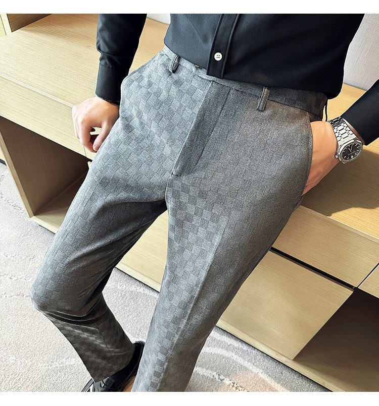 New Men Casual Plaid Suit Pants Fashion Men's Slim Fit Business Social Dress Pants Formal Wedding Social Party Male Trousers