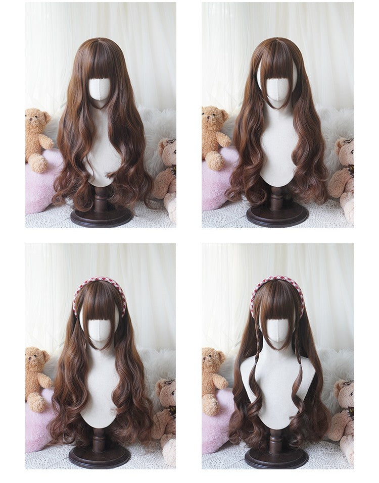 Peruca Longa Cacheada Estilo Lolita de 81cm | Cabelo Sintético Resistente ao Calor com Franja para Cosplay, Halloween, Festa Temática de Anime