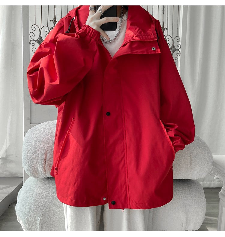 2024 Men Hooded Jacket Men Bomber Jacket Mens Windbreakers Zipper Coats Spring Autumn Loose Cargo Jacket Men Casual Sportswear