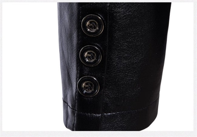 2024 New Men Business Casual Leather Jacket Black / khaki Fashion Male Suit Collar Coats Large Size 5XL Slim Fit Top