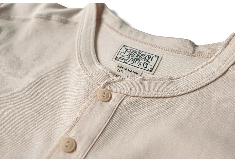 Bronson 350g Heavyweight L/S Henley Shirt Vintage Plain Base T-Shirt For Men