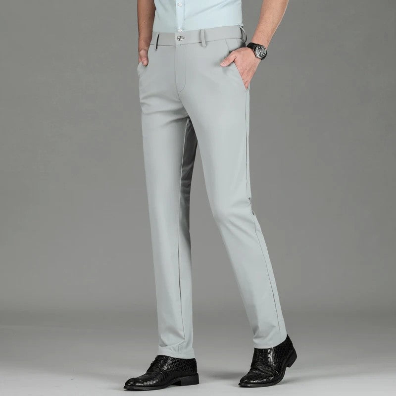 New Summer Men's Ice Silk High Stretch Business Suit Pants Male Army Green Blue Elastic Formal Office Straight Formal Trousers