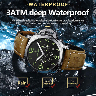 POEDAGAR Luxury Military Watch For Men Waterproof Luminous Leather Man Watch Quartz High Quality Men's Sports Watches Male Reloj