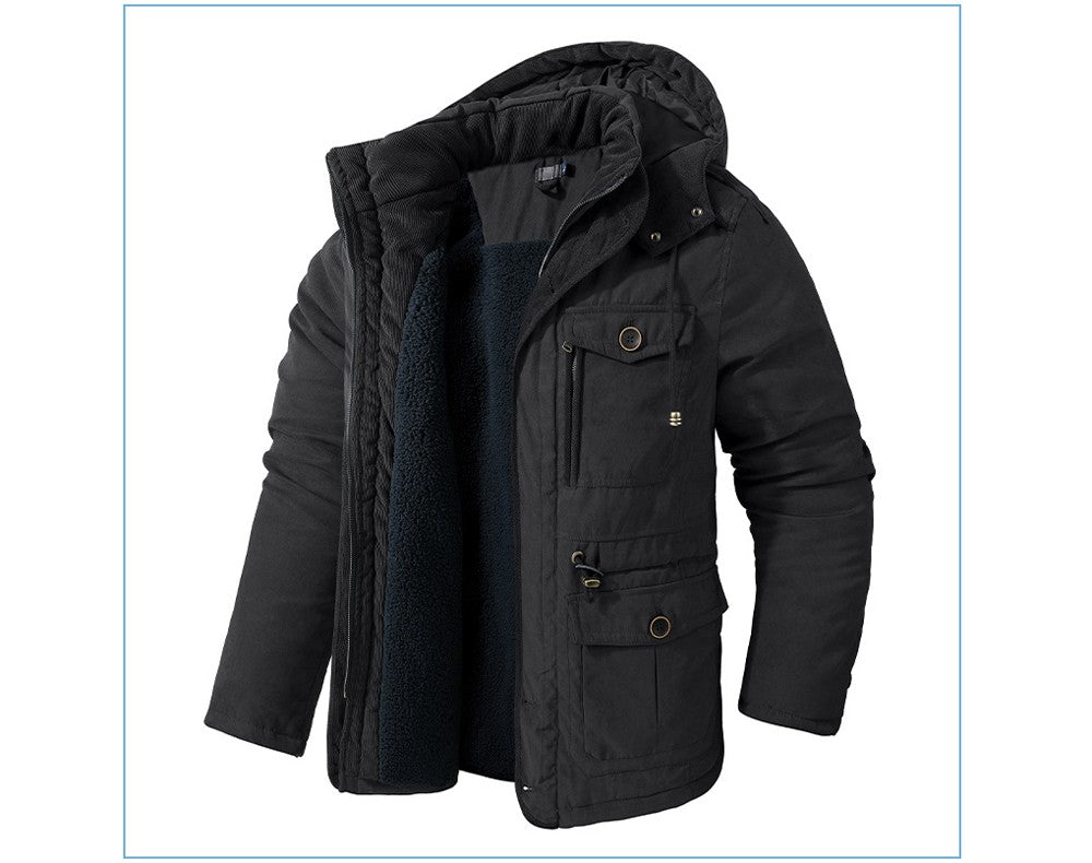 Winter Mens Fleece Warm Jackets Fashion Men Thicken Thermal Tactical Hooded Coats Men Outdoor Multi-pocket Windbreaker Jacket