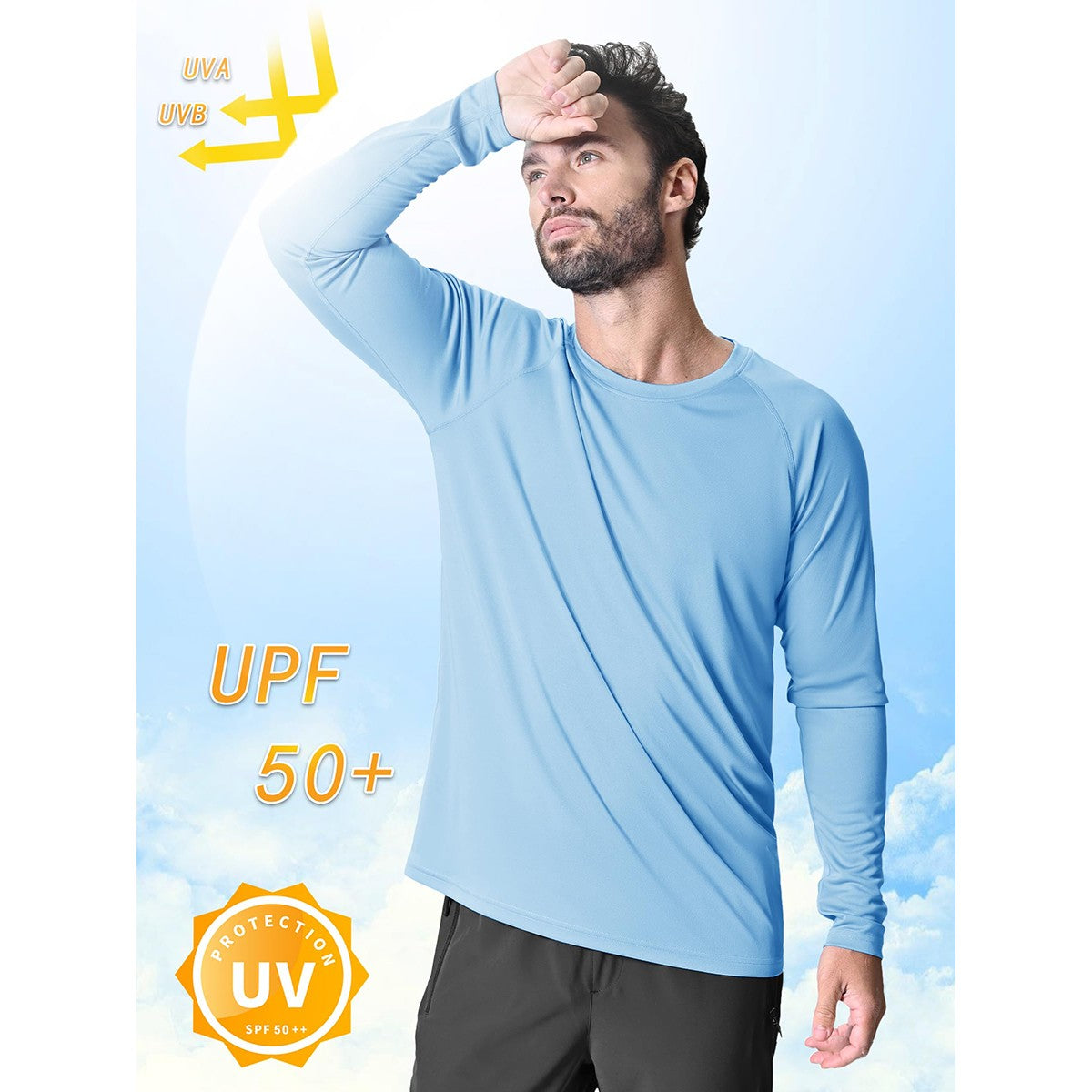TACVASEN UV Shirt Men's O-Neck Long Sleeve UPF 50+ Sun Protection T-Shirt Quick Dry Sports Tee Hiking Fishing Outdoors Pullovers