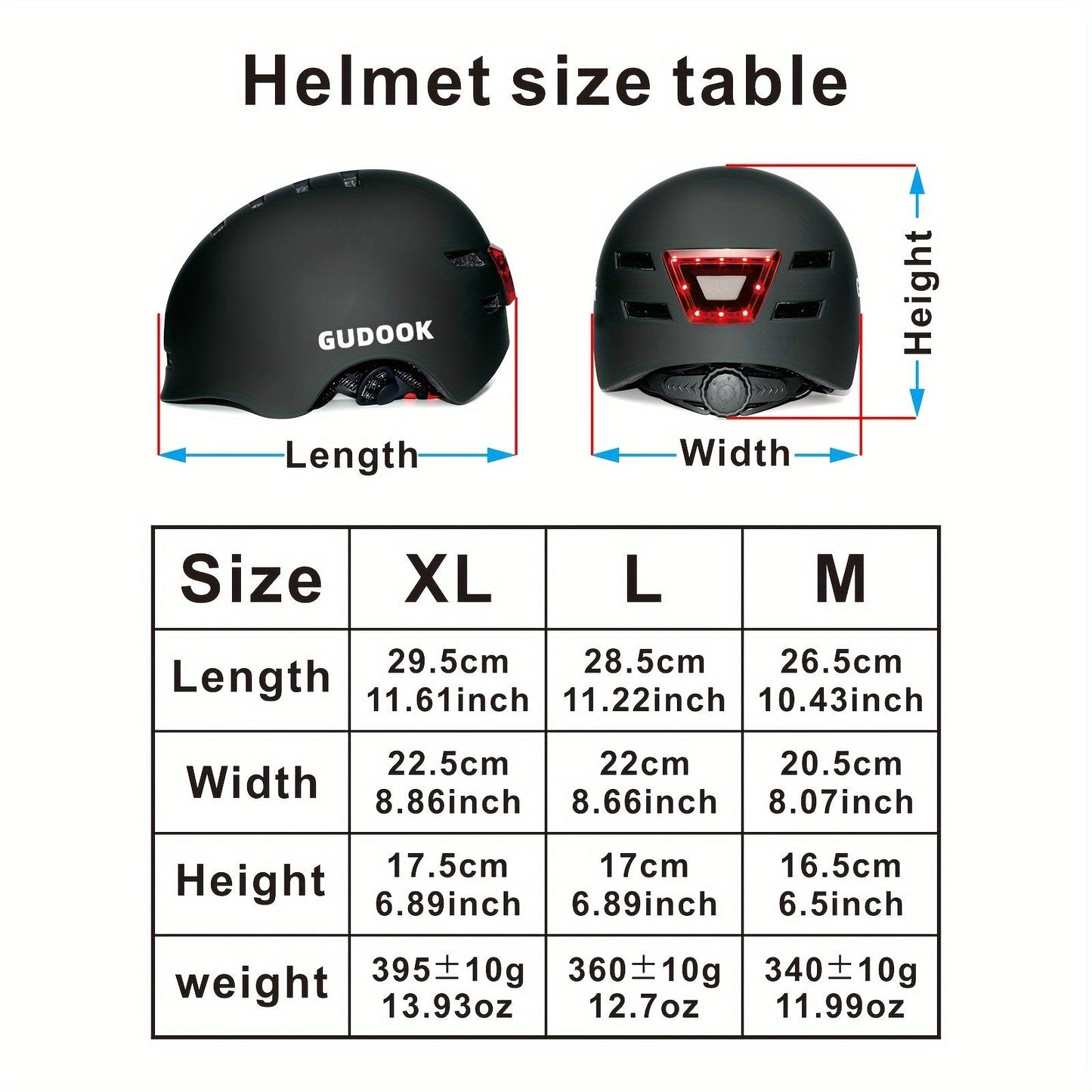 Capacete de Bicicleta Adulto GUDOOK com Luz - Capacetes de Bicicleta Masculino - Feminino - Luzes LED Dianteira e Traseira para Scooter? Ciclismo, Patinação