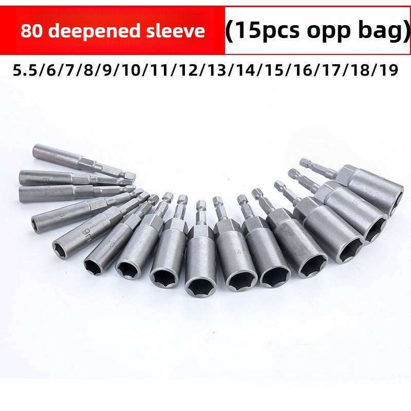 Conjunto de Bits de Impacto com Chave de Porca de 80mm de Comprimento e Profundidade 5.5-19MM Adaptador de Soquete para Ferramentas Elétricas Haste Hexagonal de 6.35MM