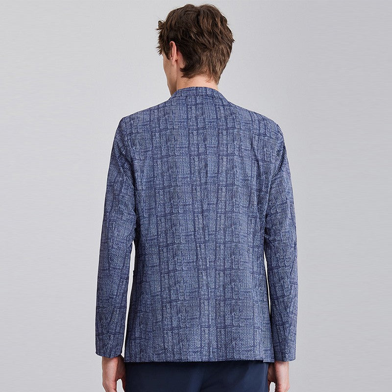 High-End Lightweight Knitted Me Qui-Dry Casual Men's Summer Thin Suit Jaet Busin Gentleman Sle round Hemline Long ...