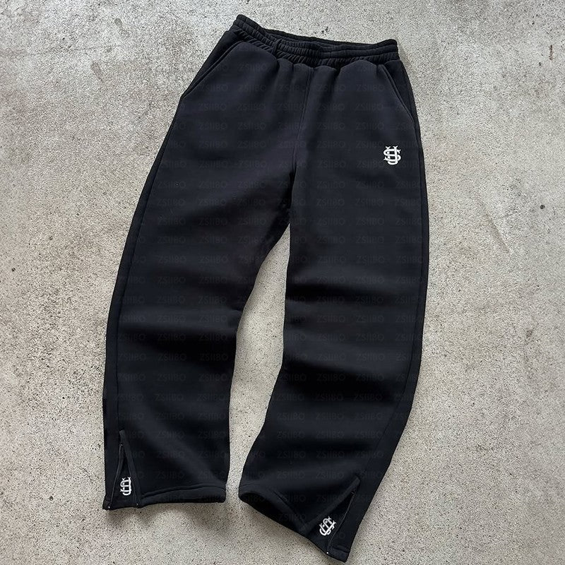 Men Sweatpants Y2k Vintage Loose Straight Pant Straight Pants Leg Zipper Embroidery Hip Hop Harajuku Casual Street Dance Trouser