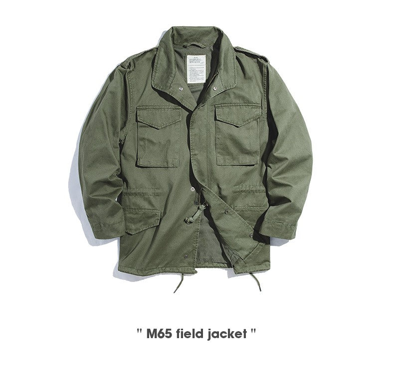 Maden Military M65 Field Jackets For Men's Green Vintage Army Jacket Casual Windbreaker Solid Lapel Collar with Pockets Overcoat