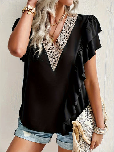 Black Women's plus size shirt summer chic elegant shirt casual women's fashionable shirt Black