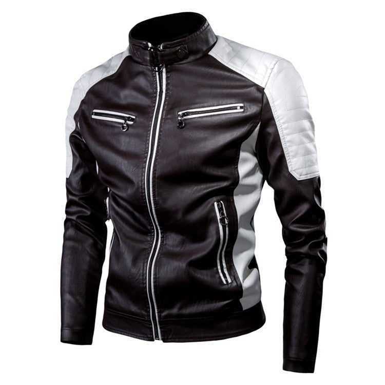 Motorcycle Jacket Leather Men Coat Bomber Waterproof Warm Fashion Splicing Vintage Stand Collar Riding Black Long Jacket Plus