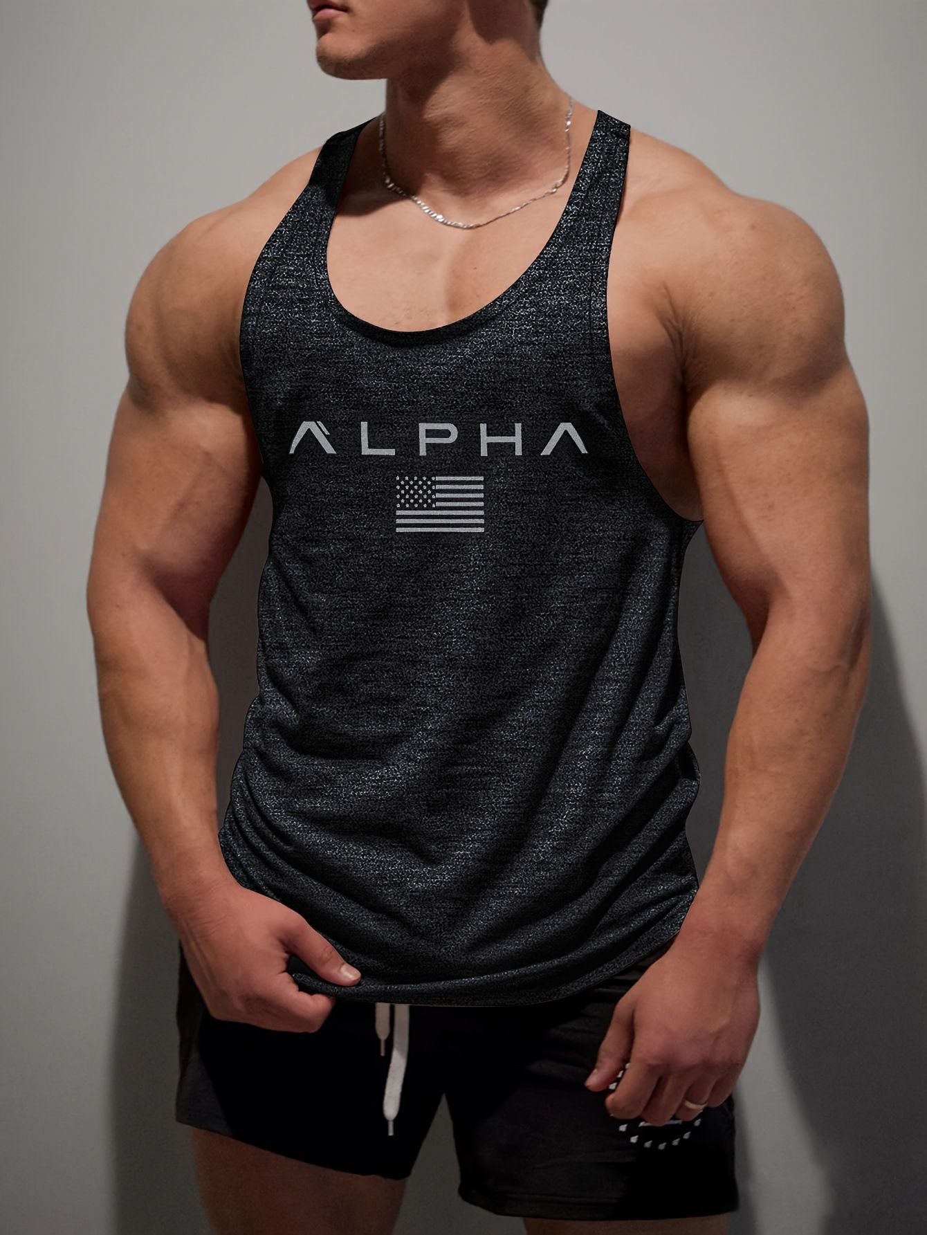 Cross-border European Size Alpha Men's Printed Round-neck Fitness Vest, Undershirt, Muscle Quick-drying Basketball Vest