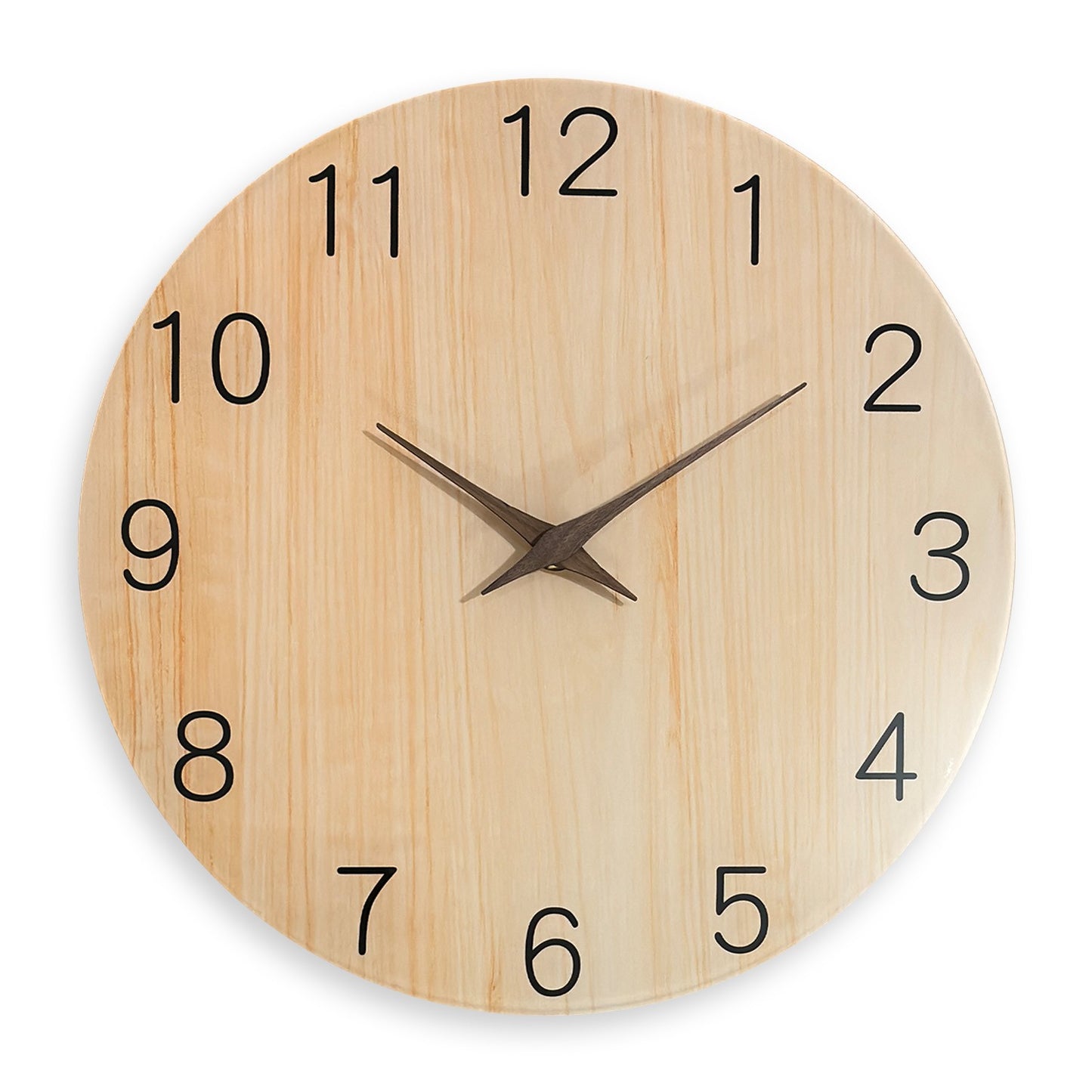 1pc 12-16inch tempered glass wall clock, light wood grain pattern with solid wood hands design wall clock, home mute wall clock