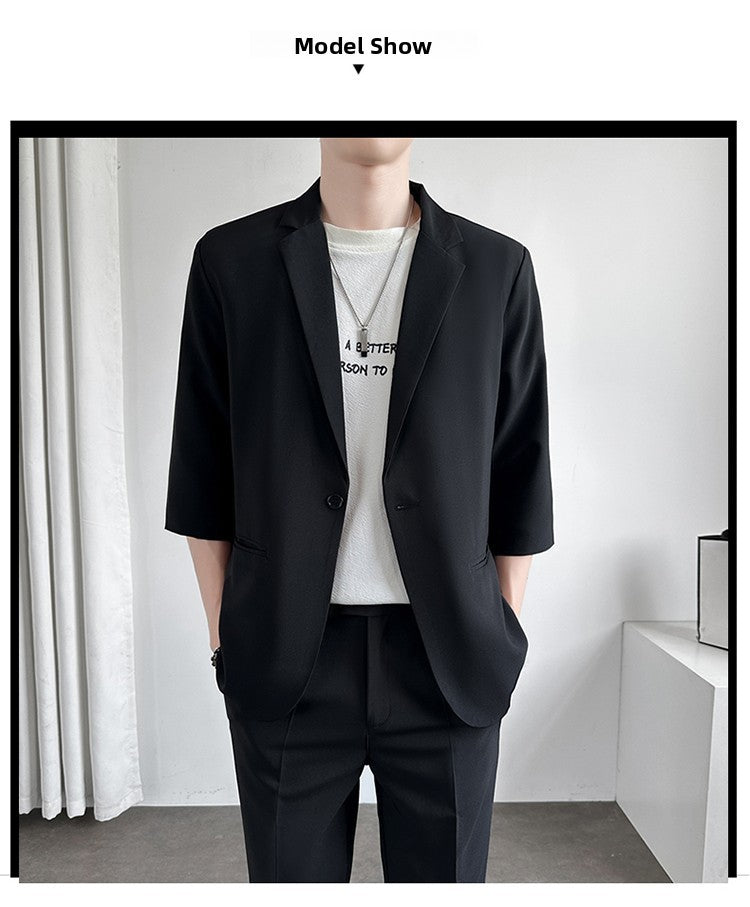 Men's Casual Seven-Five Sve Suit Jaet Thin Summer Faionable Korean Sle Five-Five ort Sve Small Western Clothes