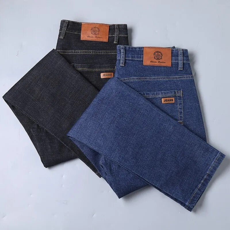 2025 Spring Autumn New Men's Jeans Casual Straight Stretch Fashion Classic Blue Black Work Denim Trousers Male Brand Clothing