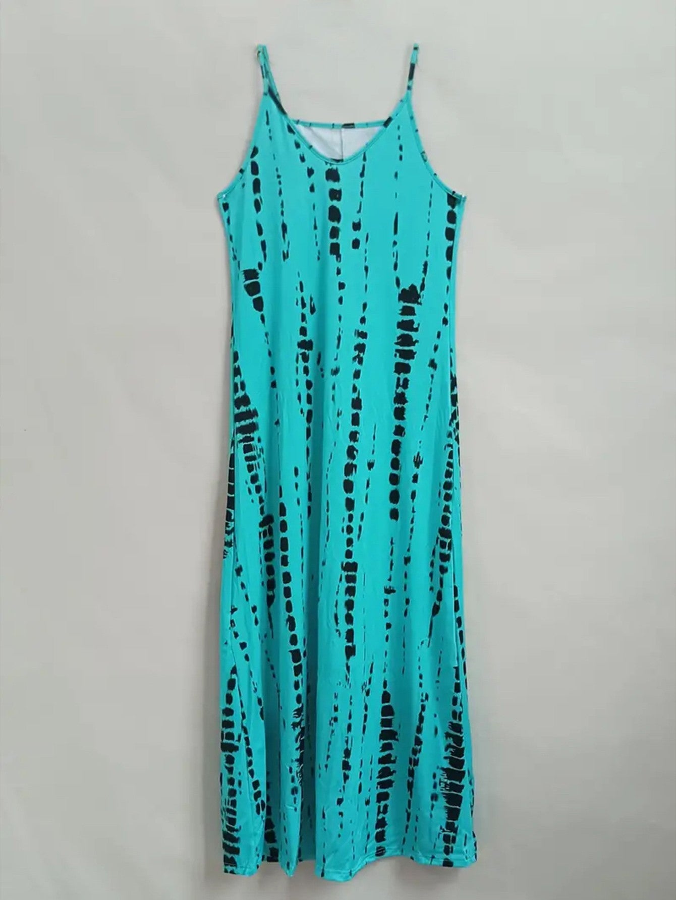 Women's Casual Loose V-neck Tie Dye Printed Spaghetti Maxi Dress Summer Beach Va