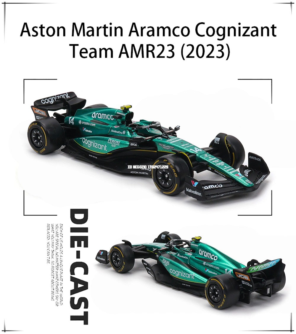 Bburago 1:43 F1 Aston Martin Aramco F1 Team AMR23 2023 #14 Alonso #18 Stroll Carro de Liga Metálica Modelo Fundido Colecionável